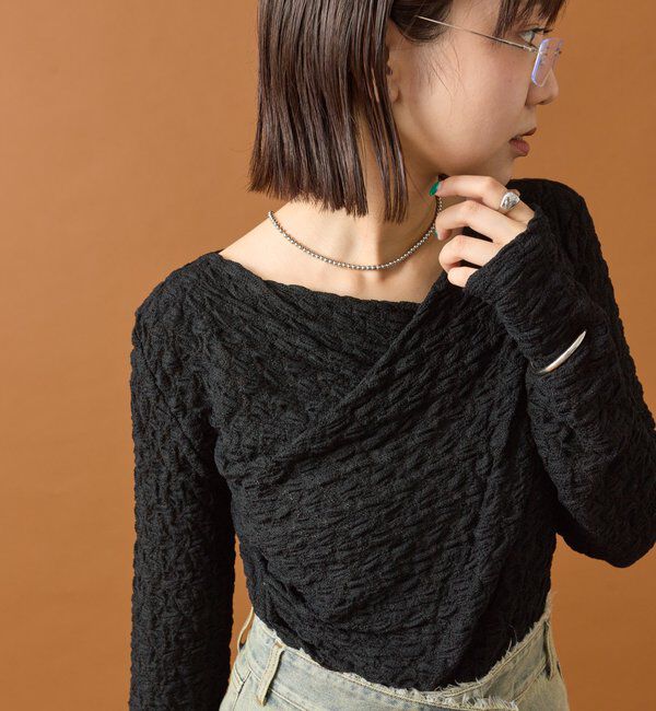  「レースオフショルロングTシャツ」|Tシャツ・カットソー|ブラック