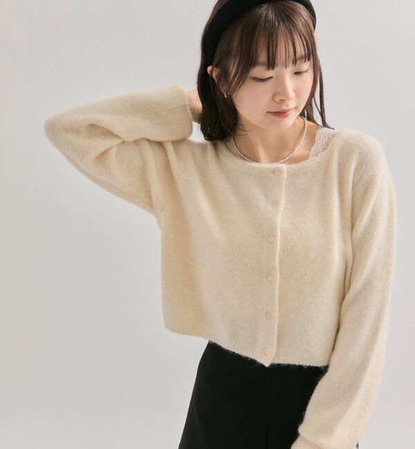  「スクエアネックニットカーディガン」|カーディガン|