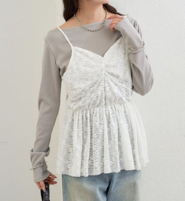  「Vギャザーレースキャミソール」|シャツ・ブラウス|