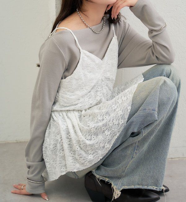  「Vギャザーレースキャミソール」|シャツ・ブラウス|