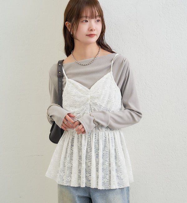  「Vギャザーレースキャミソール」|シャツ・ブラウス|