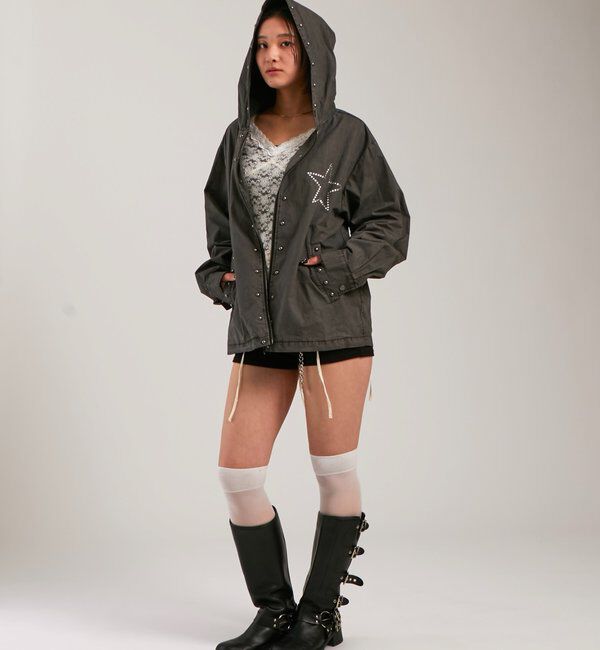  「【UNISEX】KOOKY'N スタースタッズフードシャツ」|シャツ・ブラウス|