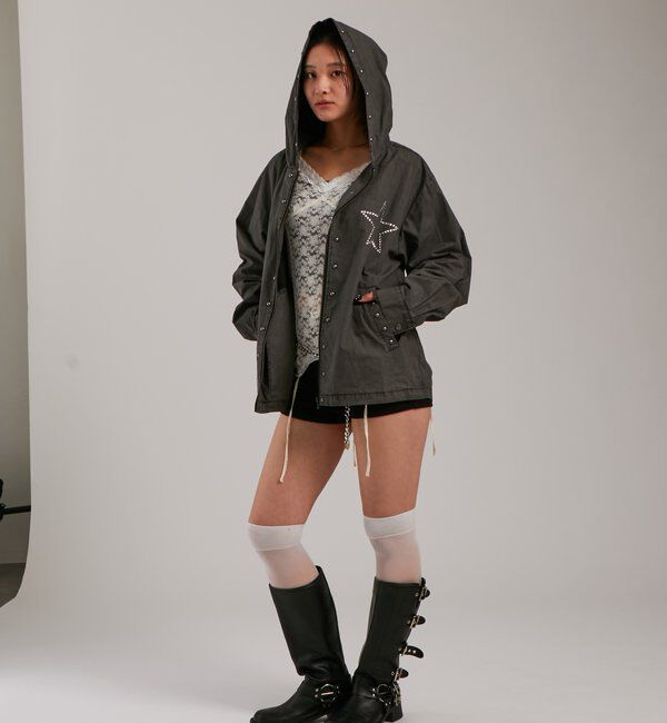  「【UNISEX】KOOKY'N スタースタッズフードシャツ」|シャツ・ブラウス|