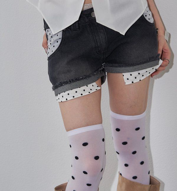  「ポケ切り替えデニムショーツ(レース・ドット)」|デニム|