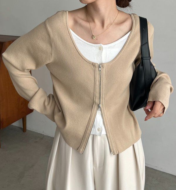  「【WEB限定】Wジップレイヤードニット」|カーディガン|