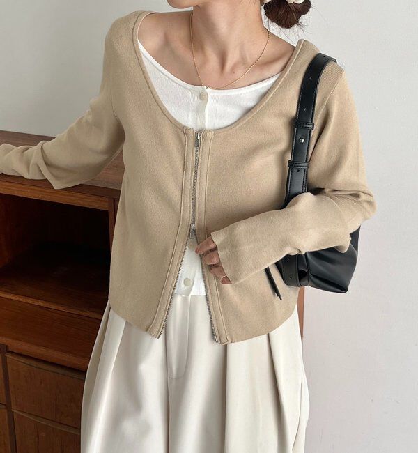  「【WEB限定】Wジップレイヤードニット」|カーディガン|