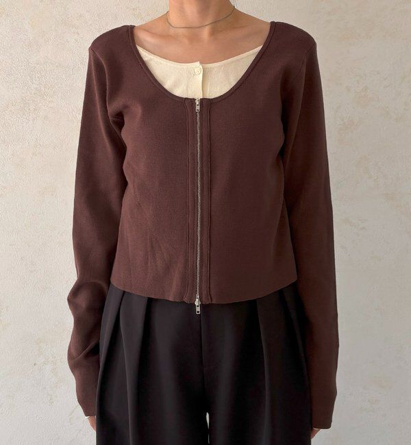  「【WEB限定】Wジップレイヤードニット」|カーディガン|