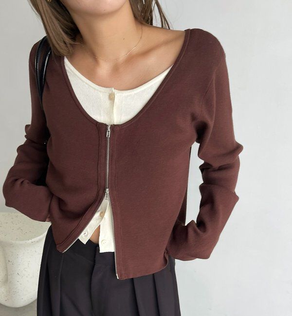  「【WEB限定】Wジップレイヤードニット」|カーディガン|