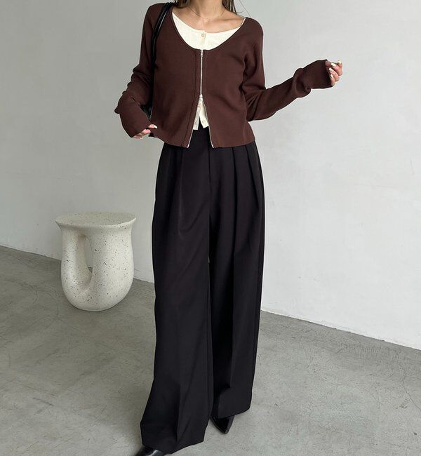  「【WEB限定】Wジップレイヤードニット」|カーディガン|