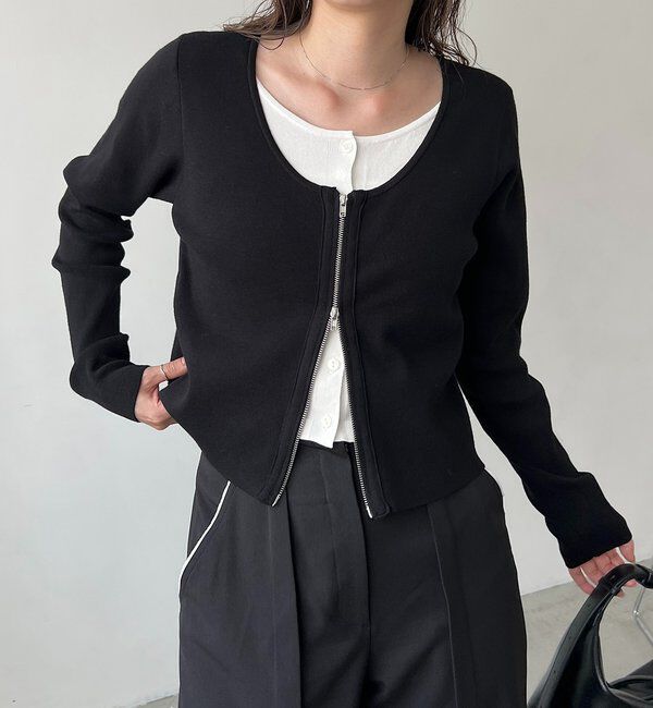  「【WEB限定】Wジップレイヤードニット」|カーディガン|