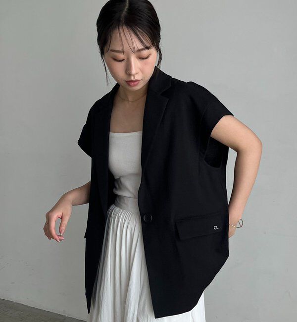  「【防シワ/手洗い可/伸縮性◎】〈C.L〉リネンタッチハーフスリーブジャケット」|ベスト・ジレ|
