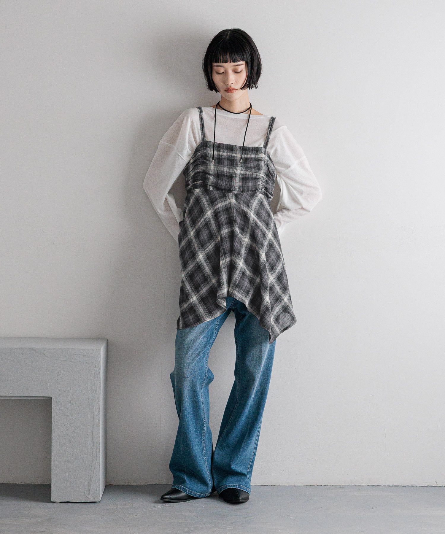 LOWRYS FARM「オンブレチェックキャミチュニック」|シャツ・ブラウス|