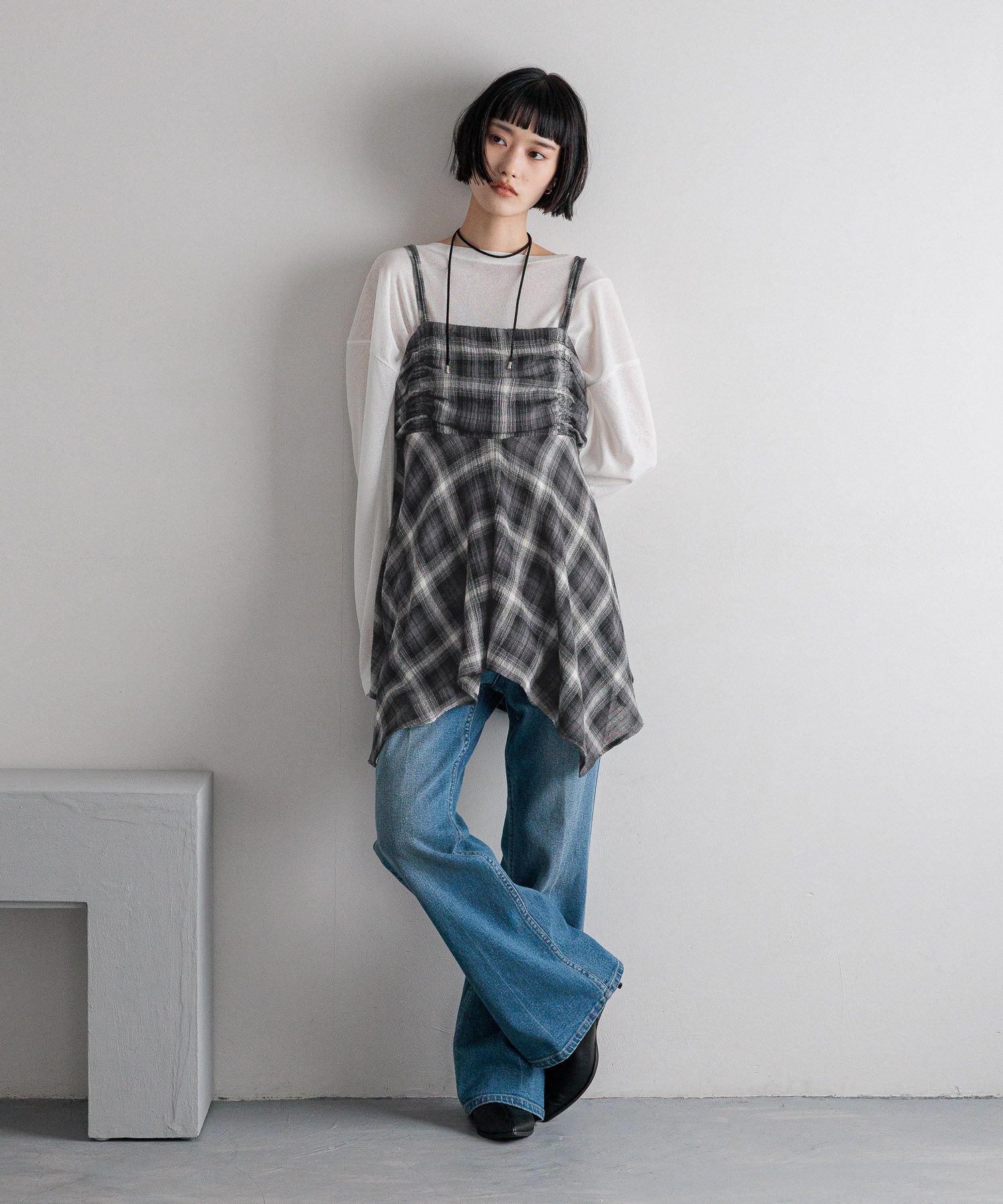 LOWRYS FARM「オンブレチェックキャミチュニック」|シャツ・ブラウス|