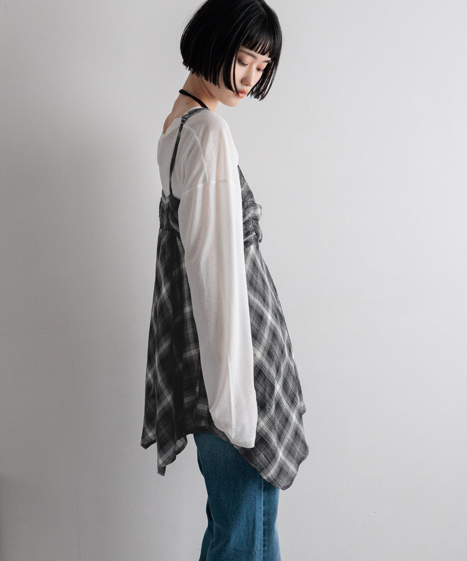 LOWRYS FARM「オンブレチェックキャミチュニック」|シャツ・ブラウス|