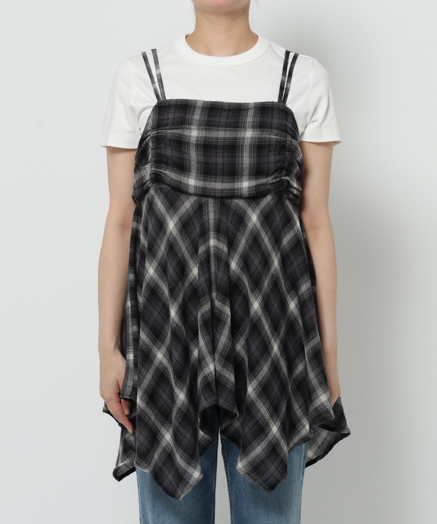 LOWRYS FARM「オンブレチェックキャミチュニック」|シャツ・ブラウス|