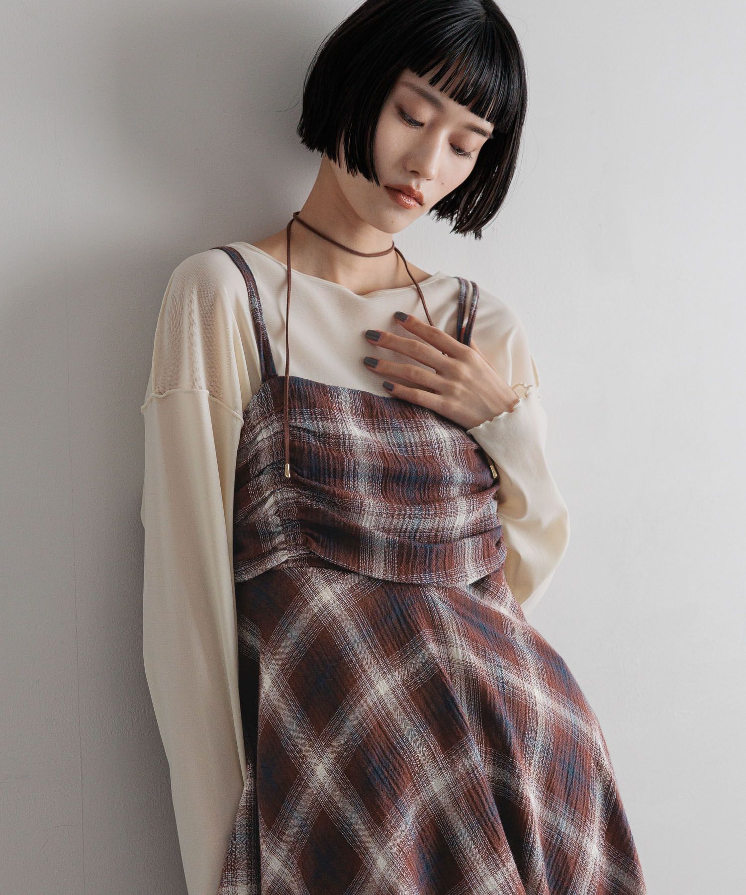 LOWRYS FARM「オンブレチェックキャミチュニック」|シャツ・ブラウス|