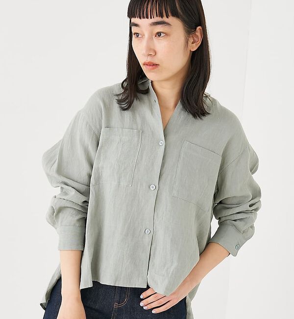 collex「ダブルカラー リネンシャツ」|シャツ・ブラウス|グリーン
