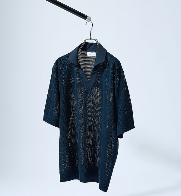 ABAHOUSE「スキッパー メッシュニット ポロシャツ」|ポロシャツ|ダークネイビー