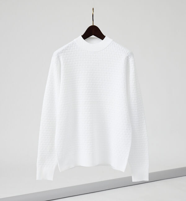 ABAHOUSE「【ハイストレッチ】ブロックチェック ジャガード モックネックニット」|ニット・セーター|ホワイト