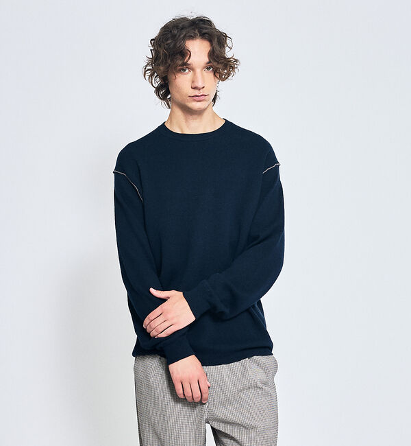 ABAHOUSE「【リバーシブルカラー】14Gコットン ニットスウェット / クルーネックプルオー」|ニット・セーター|ダークネイビー