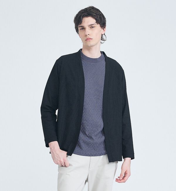 ABAHOUSE「【接触冷感】メッシュ ボタンレス カーディガン【予約】」|カーディガン|ブラック