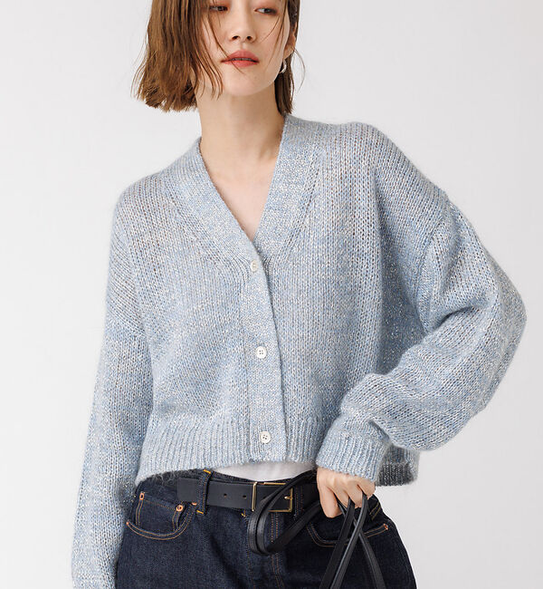 Rouge vif「ラメ&times;モヘアニット カーディガン」|カーディガン|サックスブルー
