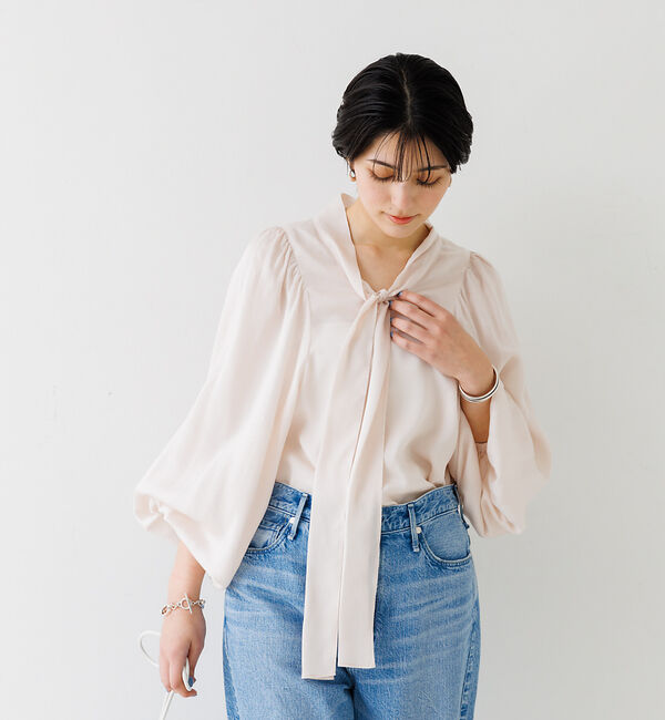 Rouge vif「とろみ素材 ギャザースリーブボウタイブラウス」|シャツ・ブラウス|