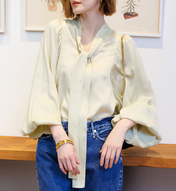 Rouge vif「とろみ素材 ギャザースリーブボウタイブラウス」|シャツ・ブラウス|イエロー