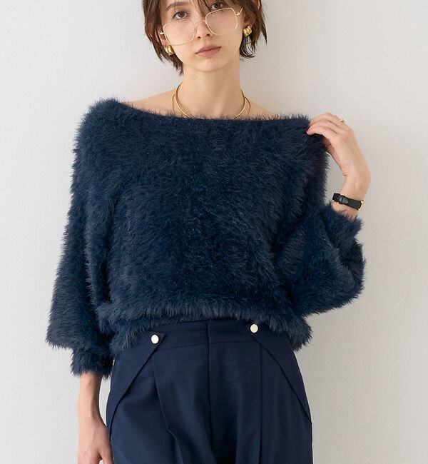 Rouge vif「【人気2025AW新色追加】【一部店舗限定】3wayルーズラメニット/オフショル」|ニット・セーター|ネイビー