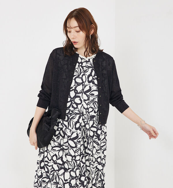 qualite「【夏の羽織りにおすすめ】ラメハイゲージニットカーデ」|カーディガン|ブラック