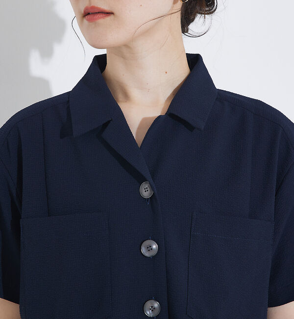 qualite「【接触冷感＆吸水速乾＆UV】シアサッカーシャツワンピース」|ワンピース|