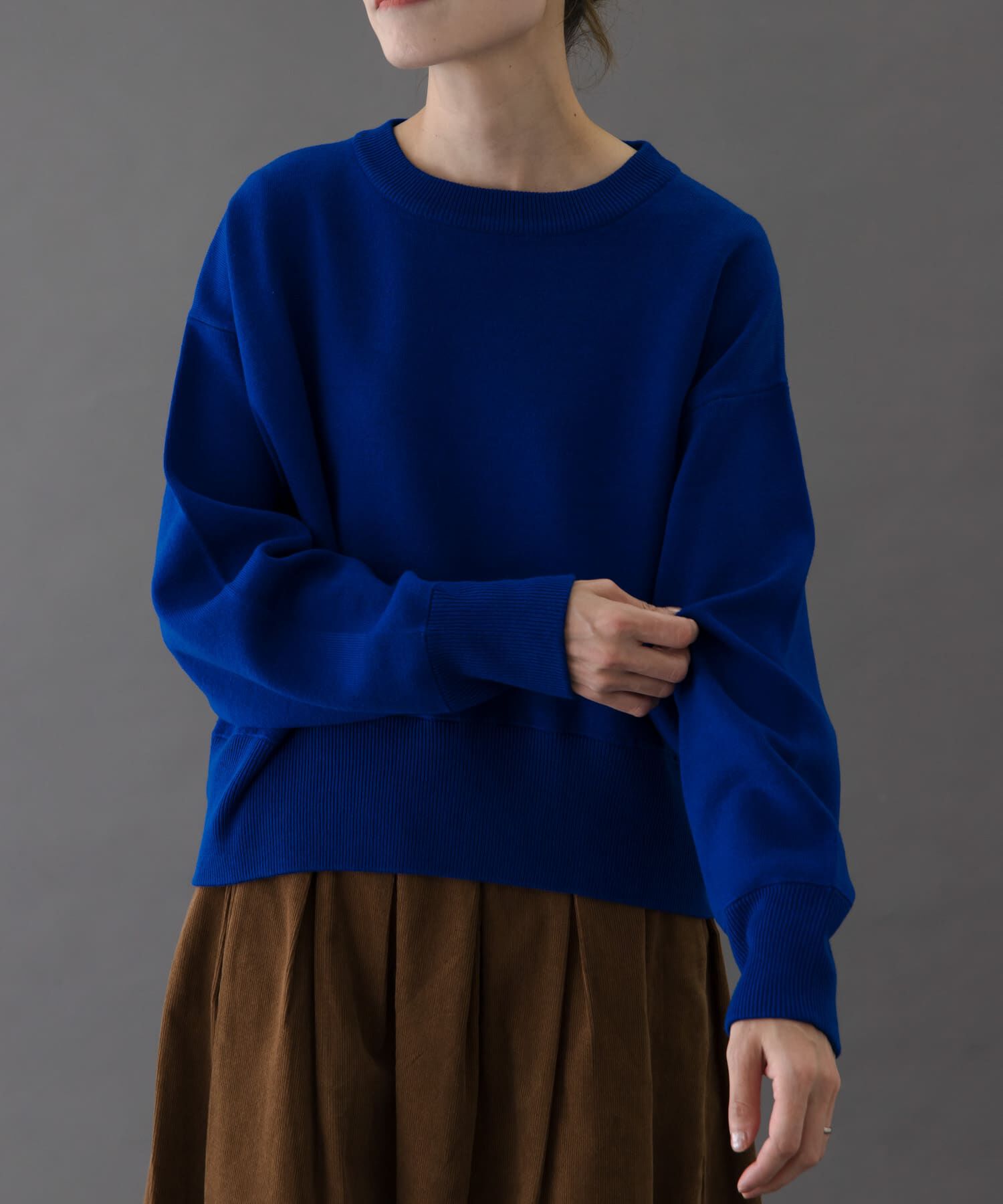 URBAN RESEARCH DOORS「FORK&SPOON　ダブルフェイスクルーネックニット」|ニット・セーター|ブルー