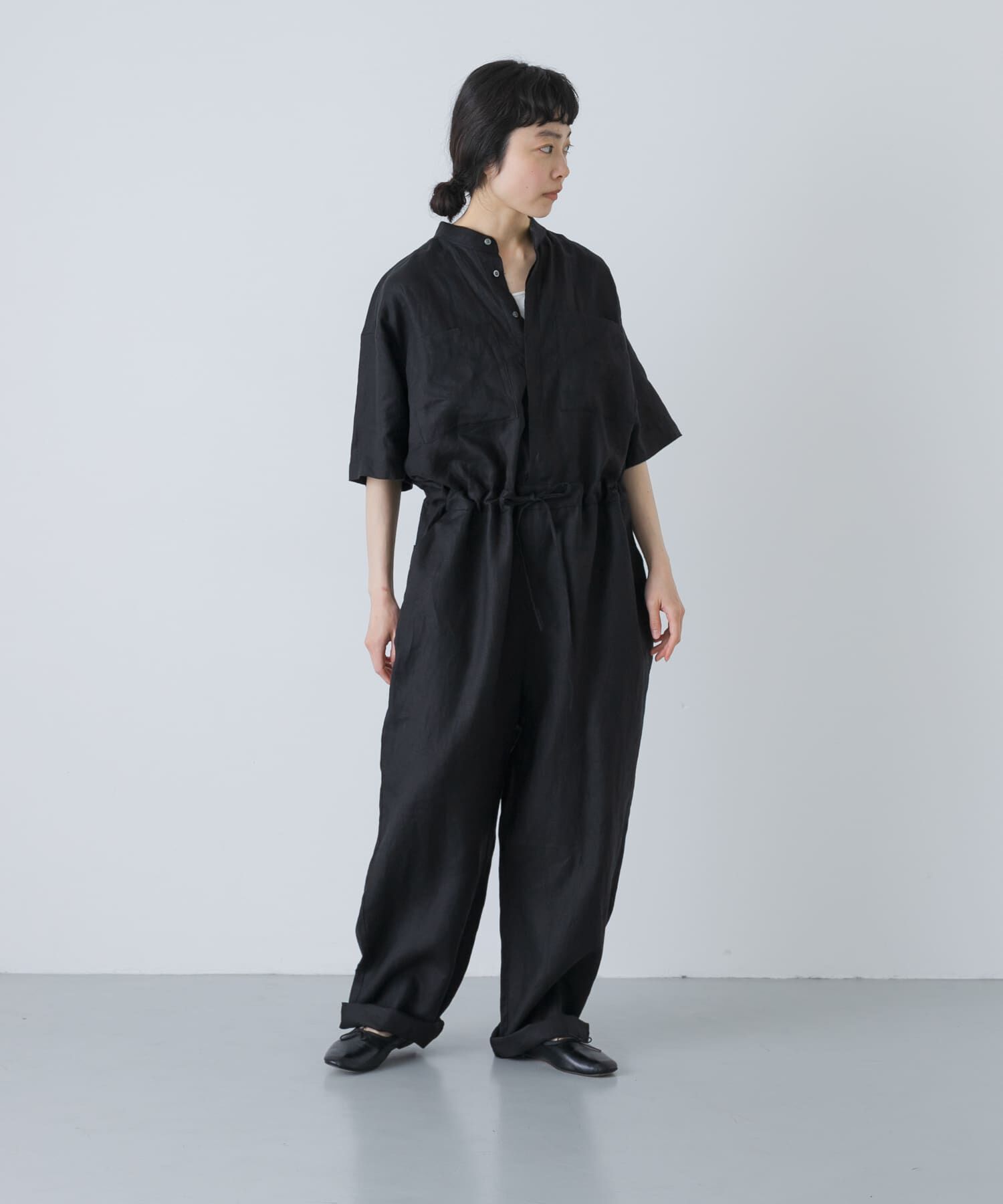 かぐれ「リネンハーフスリーブオールインワン」|オールインワン|