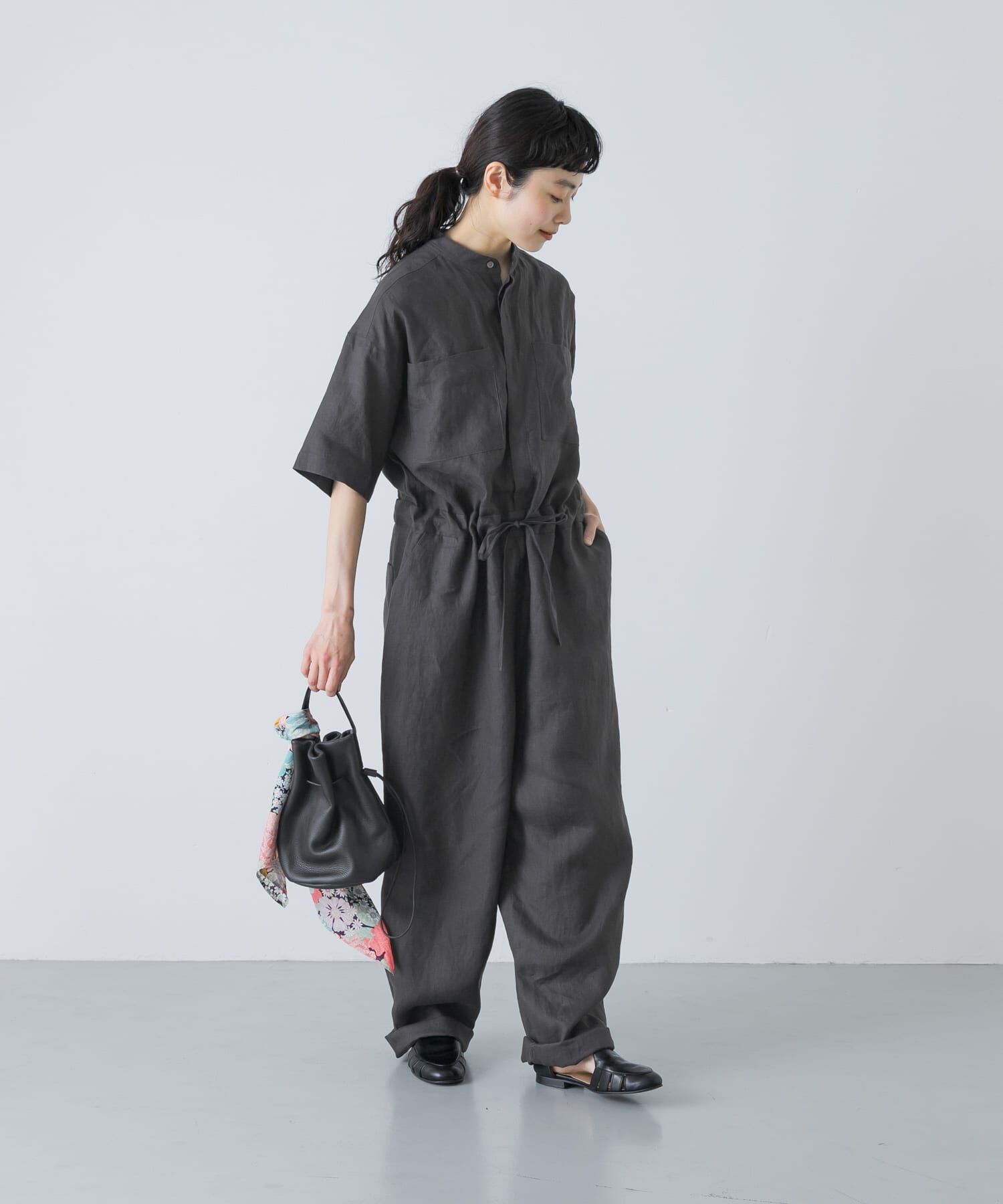 かぐれ「リネンハーフスリーブオールインワン」|オールインワン|