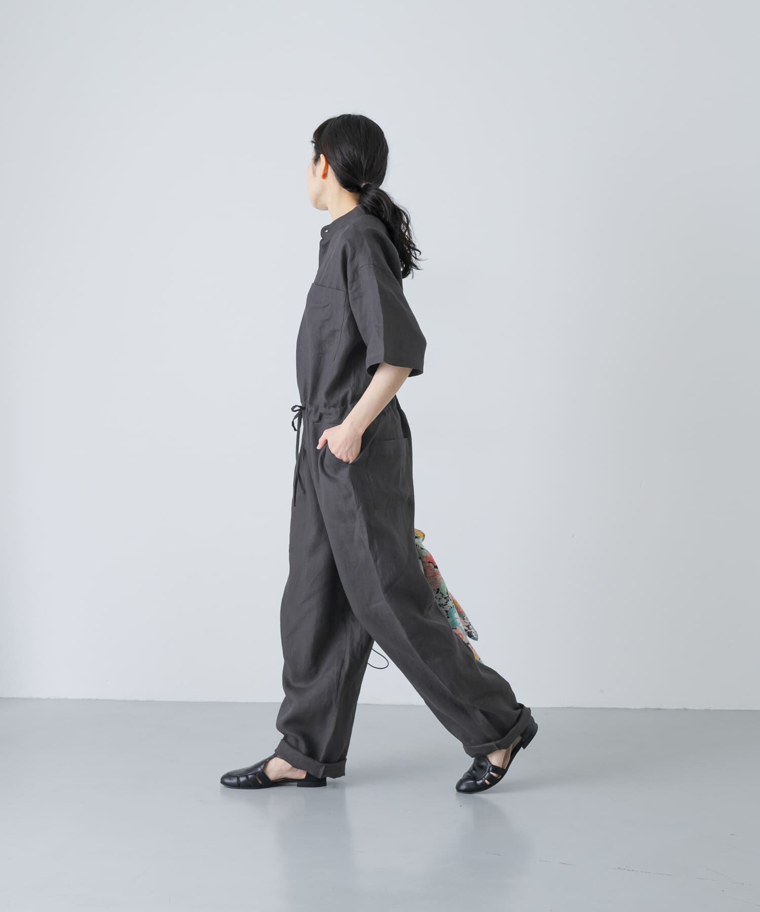 かぐれ「リネンハーフスリーブオールインワン」|オールインワン|