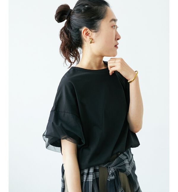  「《手洗い可能》チュールねじりスリーブフレンチプルオーバー」|プルオーバー|