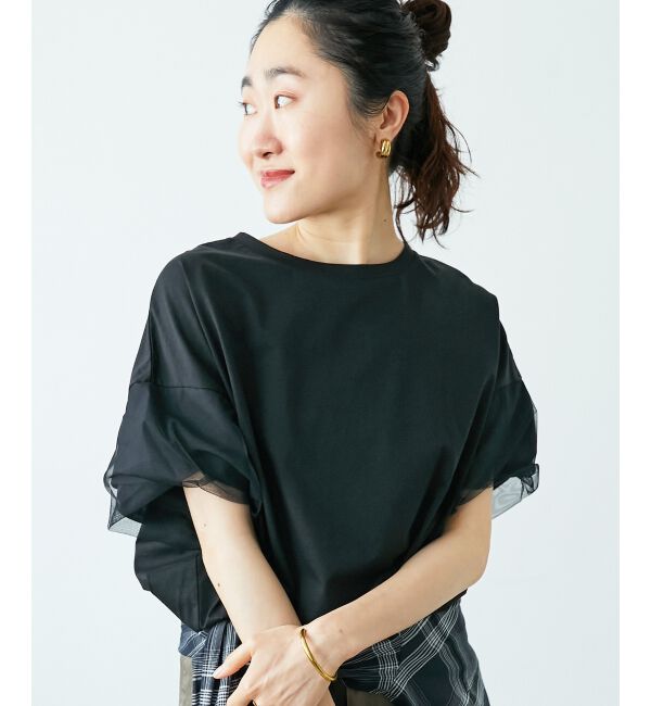  「《手洗い可能》チュールねじりスリーブフレンチプルオーバー」|プルオーバー|ブラック