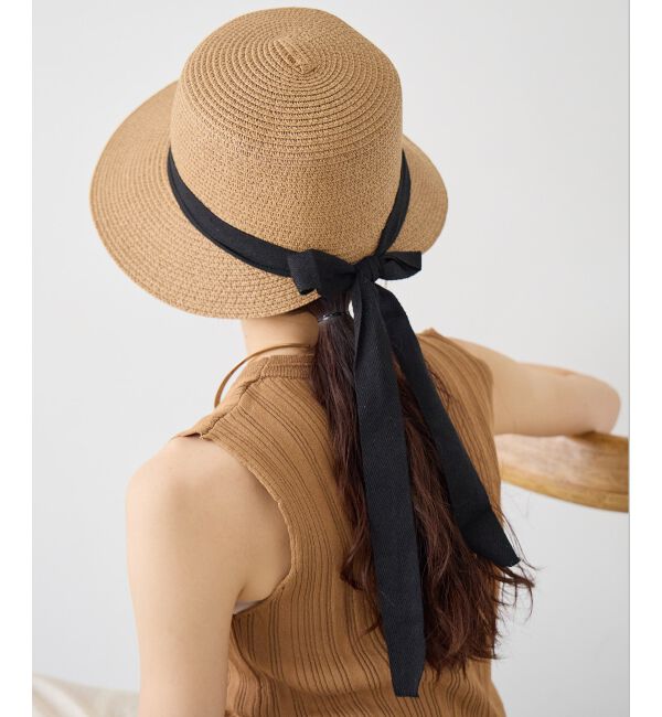  「《WEB限定アイテム》ペーパーリボンハット」|ハット|ブラウン