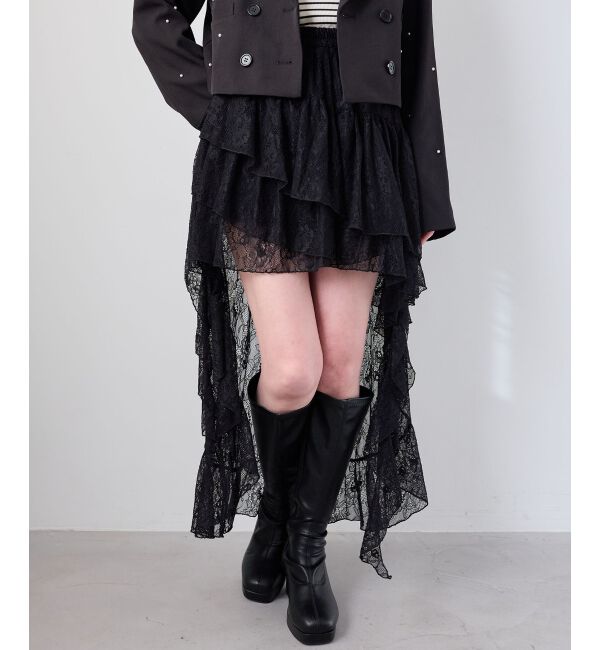  「アシメレースミニスカパン」|スカート|