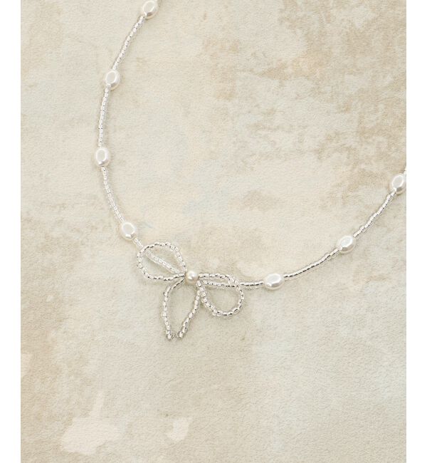  「リボンモチーフビーズネックレス」|ネックレス|