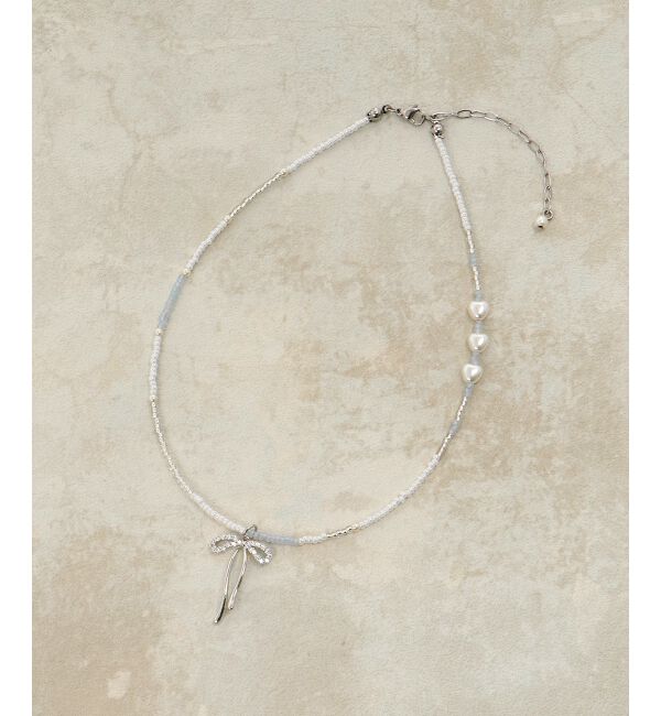  「リボンモチーフビーズネックレス」|ネックレス|