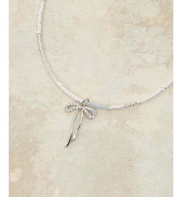  「リボンモチーフビーズネックレス」|ネックレス|