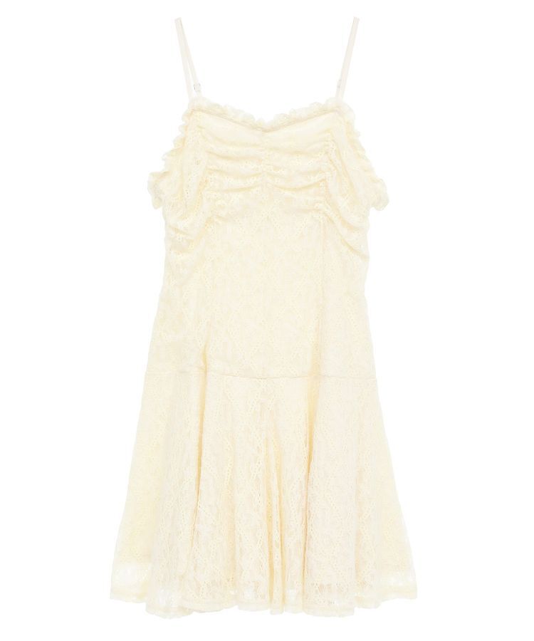 earth music&ecology「フロントギャザー起毛レースミニワンピース」|ワンピース|