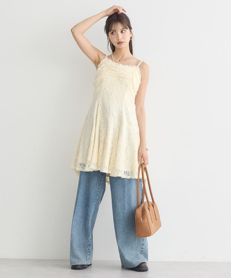 earth music&ecology「フロントギャザー起毛レースミニワンピース」|ワンピース|