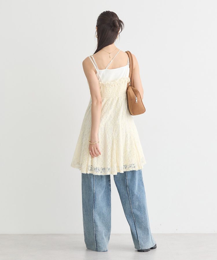 earth music&ecology「フロントギャザー起毛レースミニワンピース」|ワンピース|