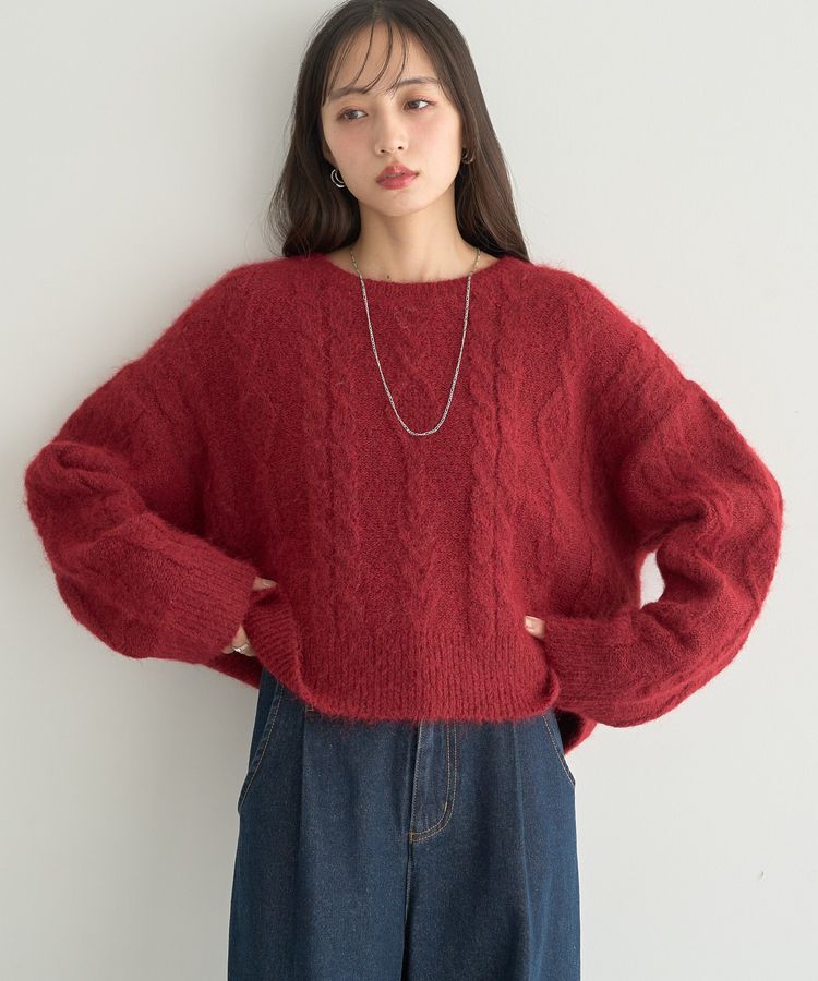 earth music&ecology「モヘヤタッチケーブルニットプルオーバー」|ニット・セーター|