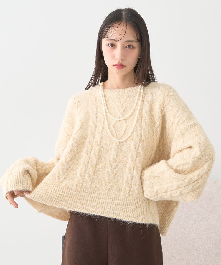 earth music&ecology「モヘヤタッチケーブルニットプルオーバー」|ニット・セーター|