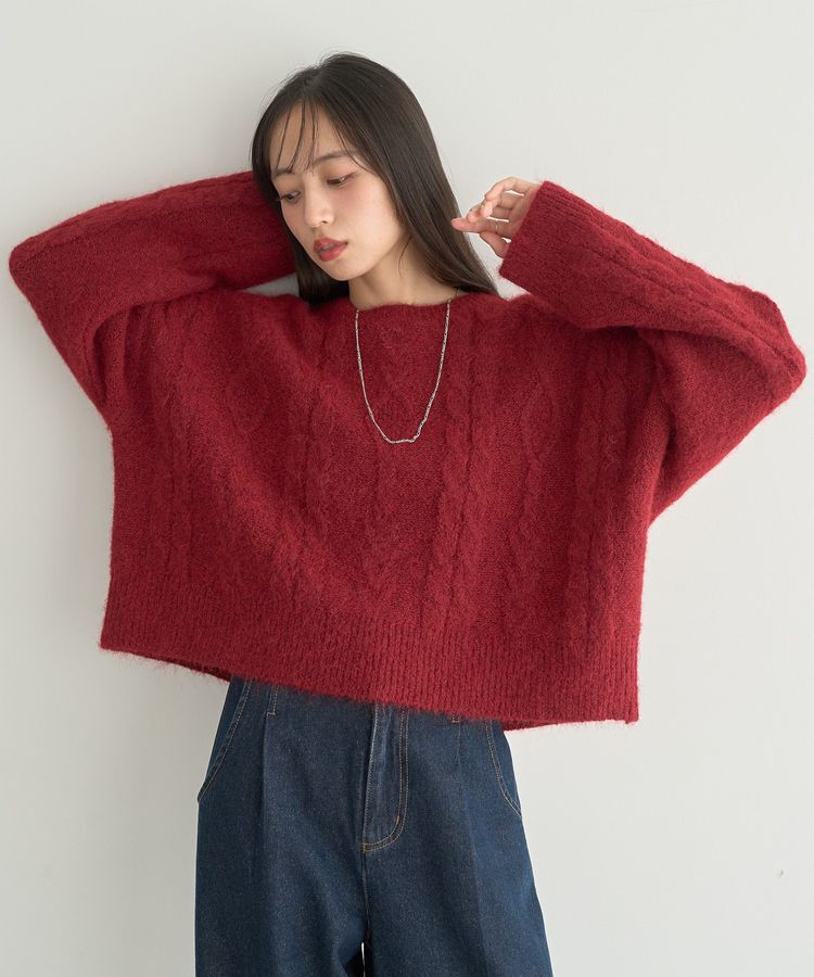 earth music&ecology「モヘヤタッチケーブルニットプルオーバー」|ニット・セーター|