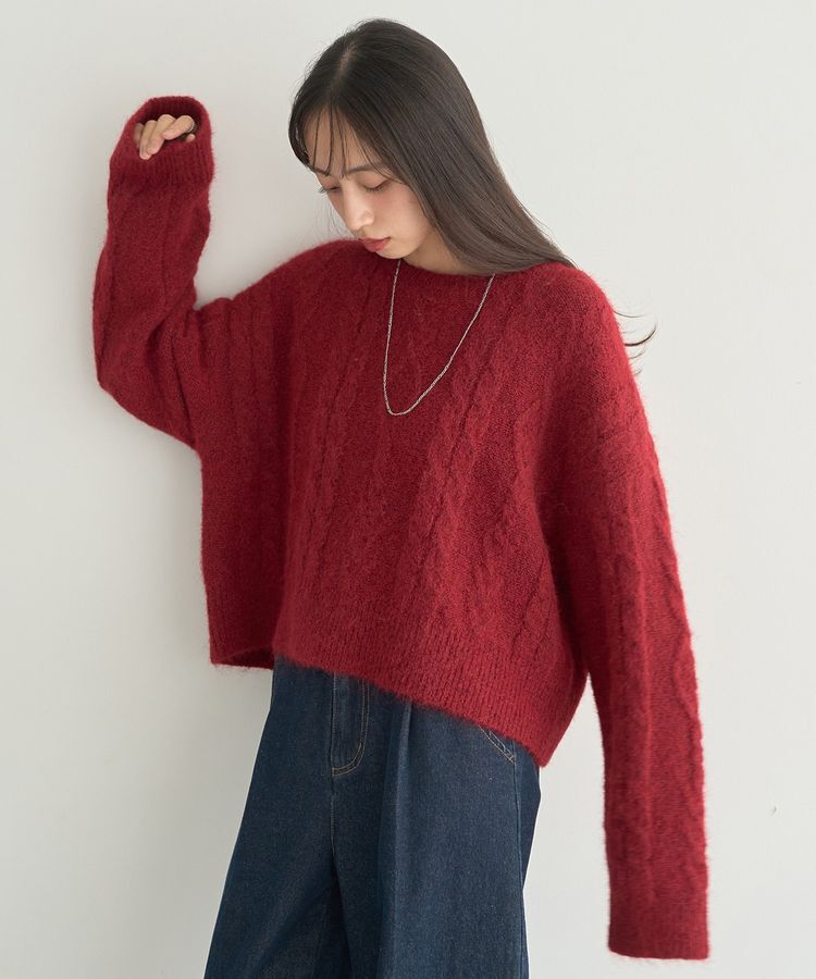 earth music&ecology「モヘヤタッチケーブルニットプルオーバー」|ニット・セーター|