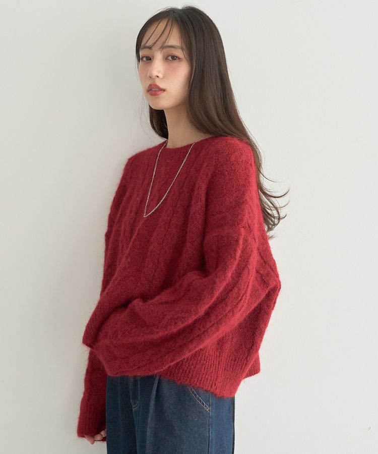 earth music&ecology「モヘヤタッチケーブルニットプルオーバー」|ニット・セーター|